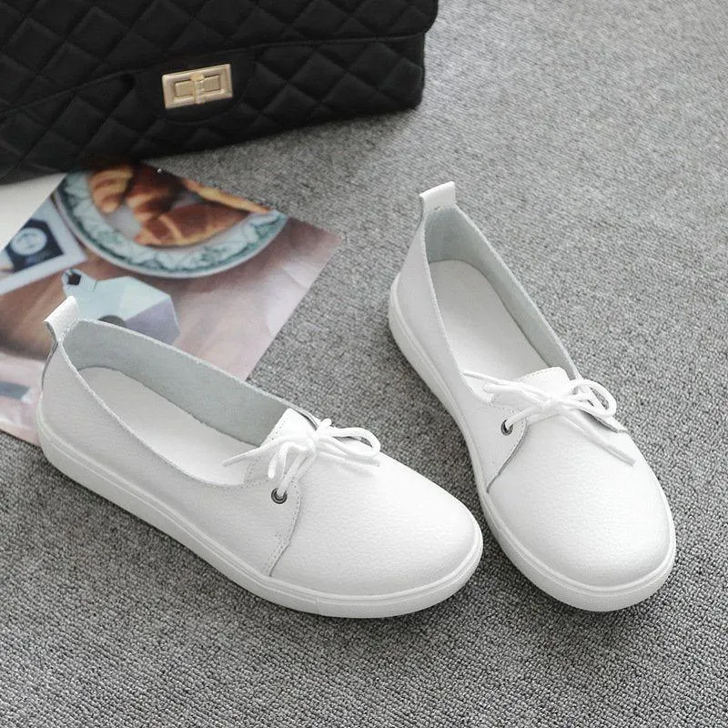 Women's Casual Shoes Leather Flats Vulcanized Sneaker #FEZ-173