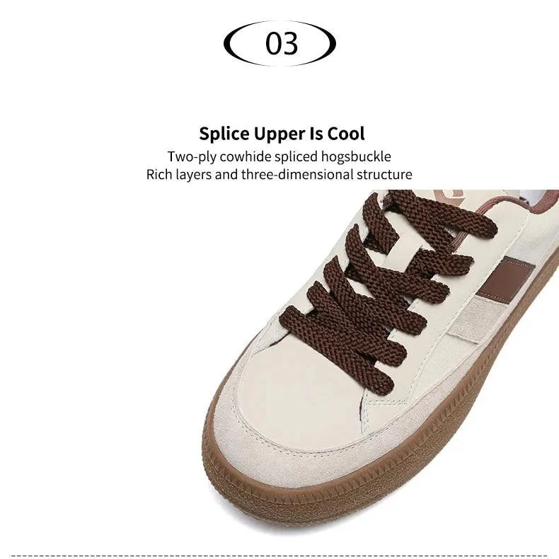 Women's Casual Shoes - Leather Patchwork Sneakers - W23B94