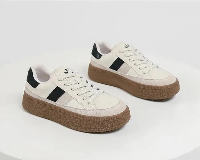 Women's Casual Shoes - Leather Patchwork Sneakers - W23B94