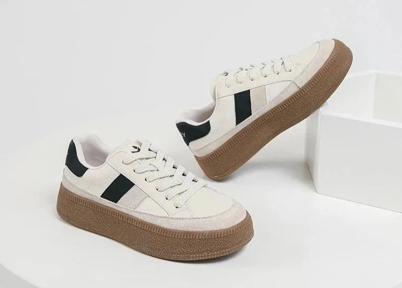 Women's Casual Shoes - Leather Patchwork Sneakers - W23B94