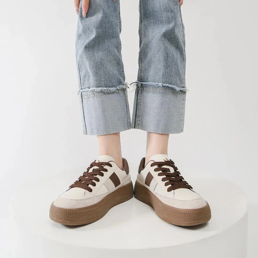 Women's Casual Shoes - Leather Patchwork Sneakers - W23B94