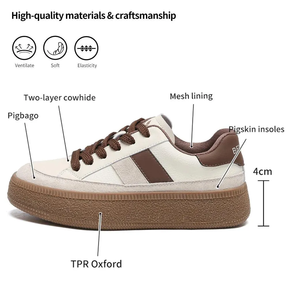 Women's Casual Shoes - Leather Patchwork Sneakers - W23B94
