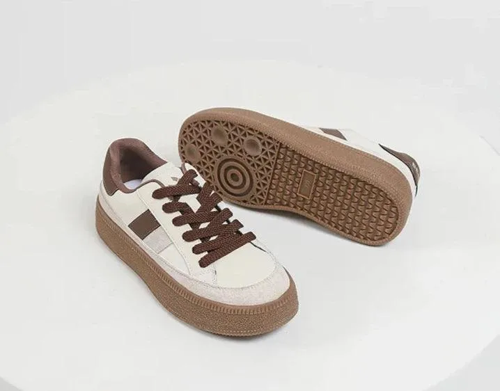 Women's Casual Shoes - Leather Patchwork Sneakers - W23B94