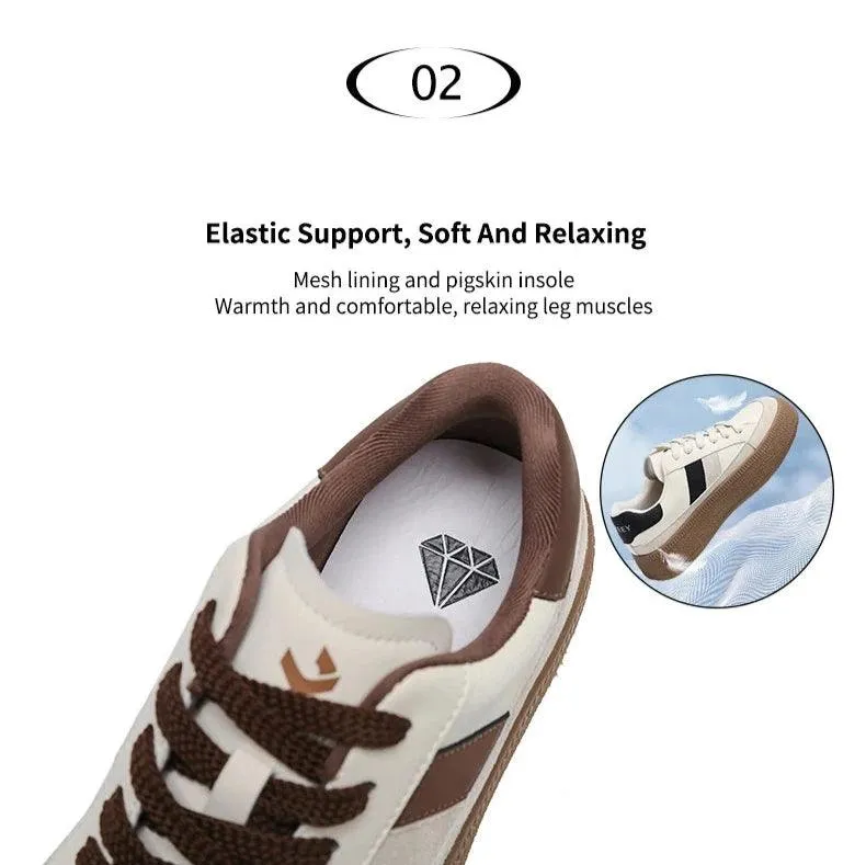 Women's Casual Shoes - Leather Patchwork Sneakers - W23B94