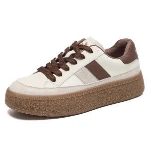 Women's Casual Shoes - Leather Patchwork Sneakers - W23B94
