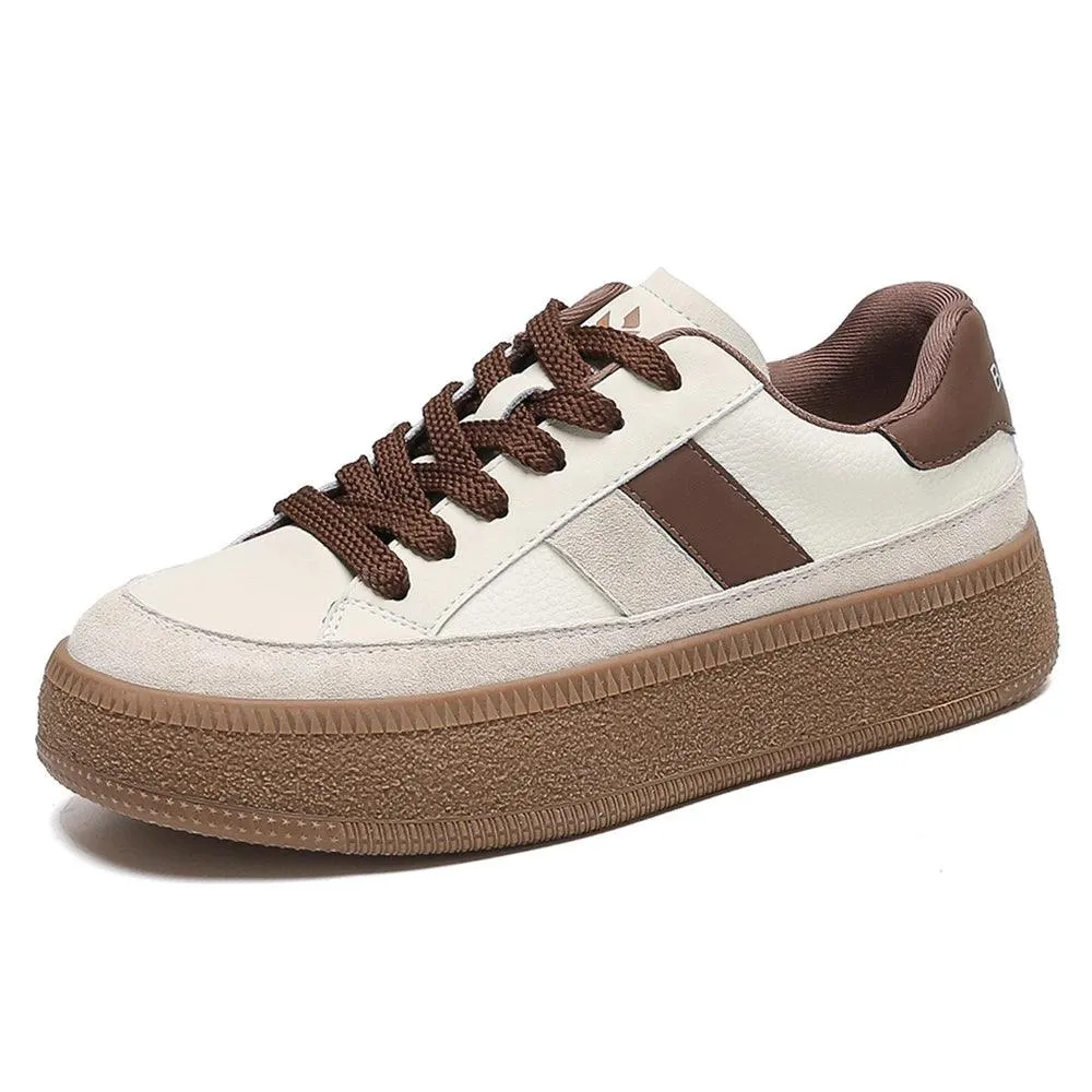 Women's Casual Shoes - Leather Patchwork Sneakers - W23B94