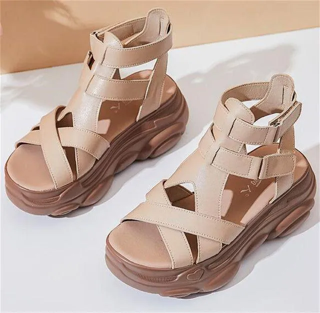 Women's Casual Shoes - Leather Wedges Roman Sandals GRCL0221