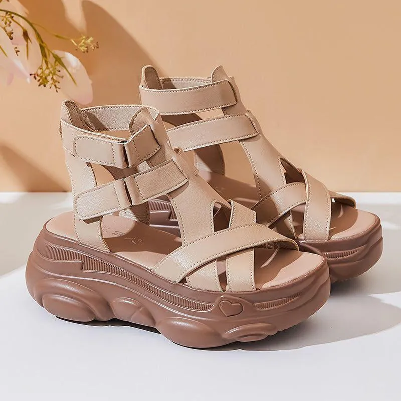 Women's Casual Shoes - Leather Wedges Roman Sandals GRCL0221