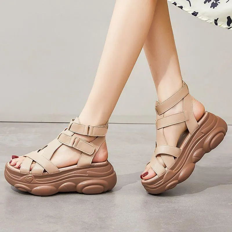 Women's Casual Shoes - Leather Wedges Roman Sandals GRCL0221