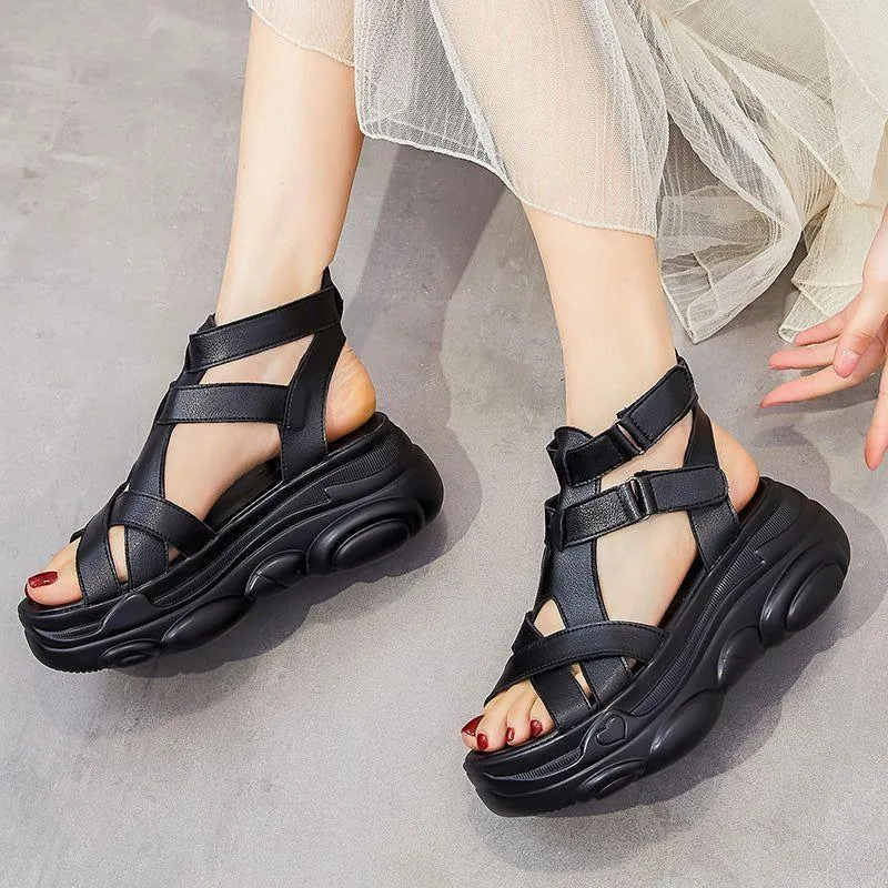 Women's Casual Shoes - Leather Wedges Roman Sandals GRCL0221