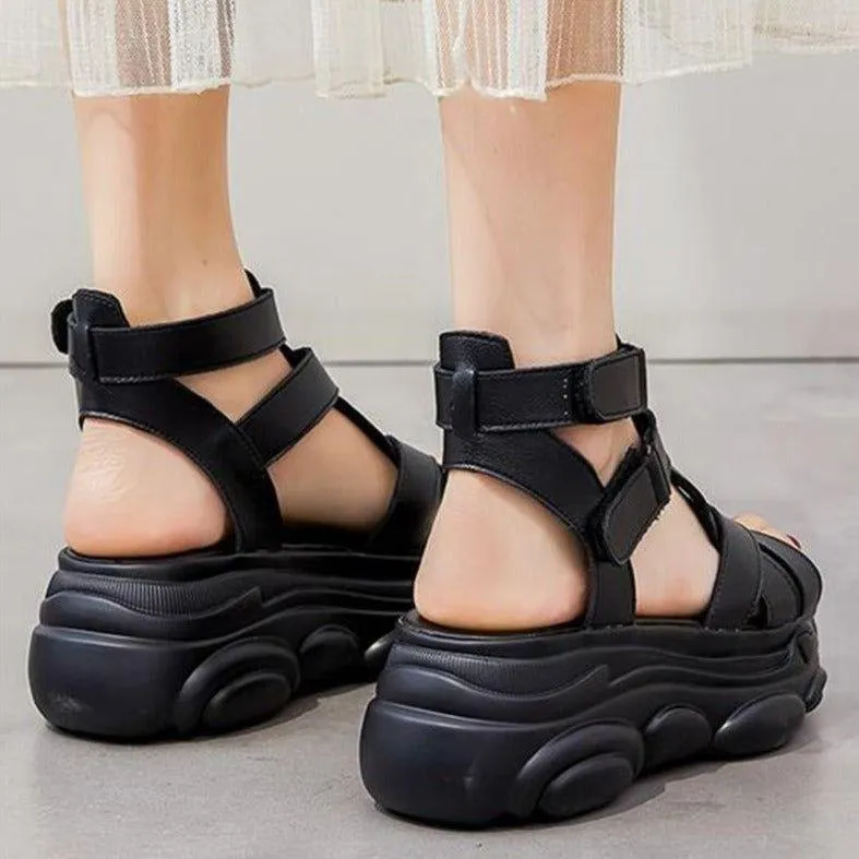 Women's Casual Shoes - Leather Wedges Roman Sandals GRCL0221