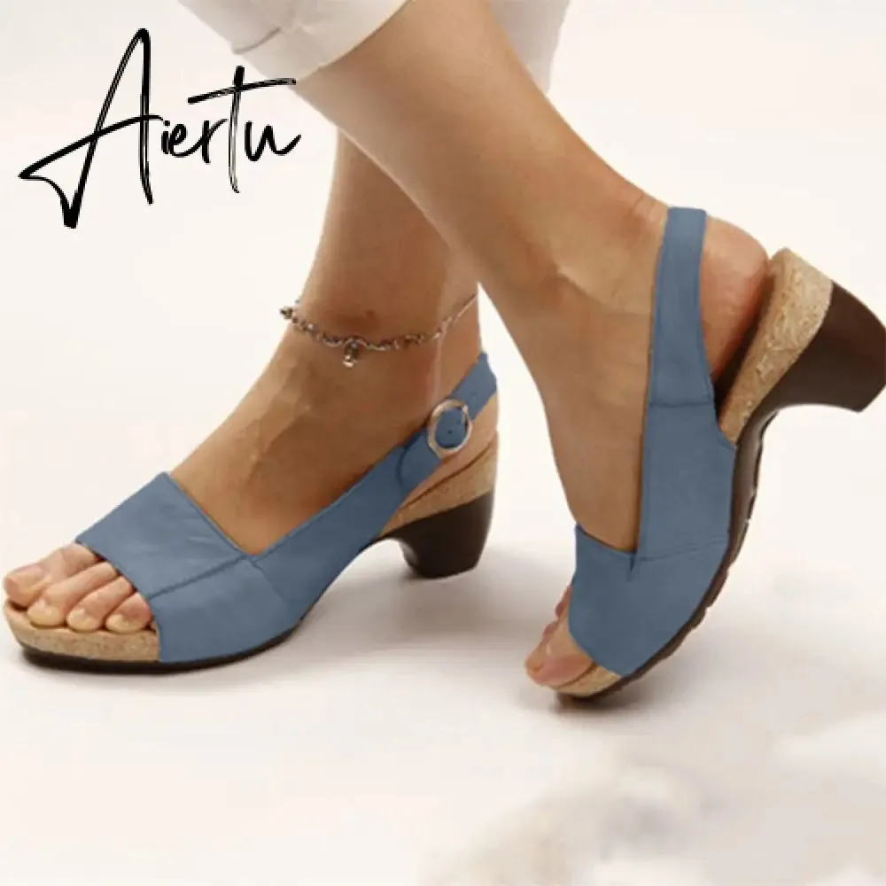 Women's Gladiator Sandals Buckle Strap Woman Chunky Heels Peep Toe Ladies Casual Shoes Female Summer Autumn Fashion Sandals