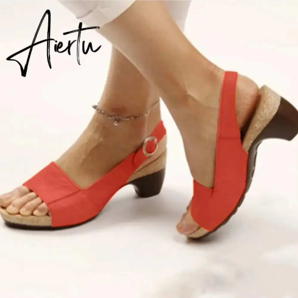 Women's Gladiator Sandals Buckle Strap Woman Chunky Heels Peep Toe Ladies Casual Shoes Female Summer Autumn Fashion Sandals