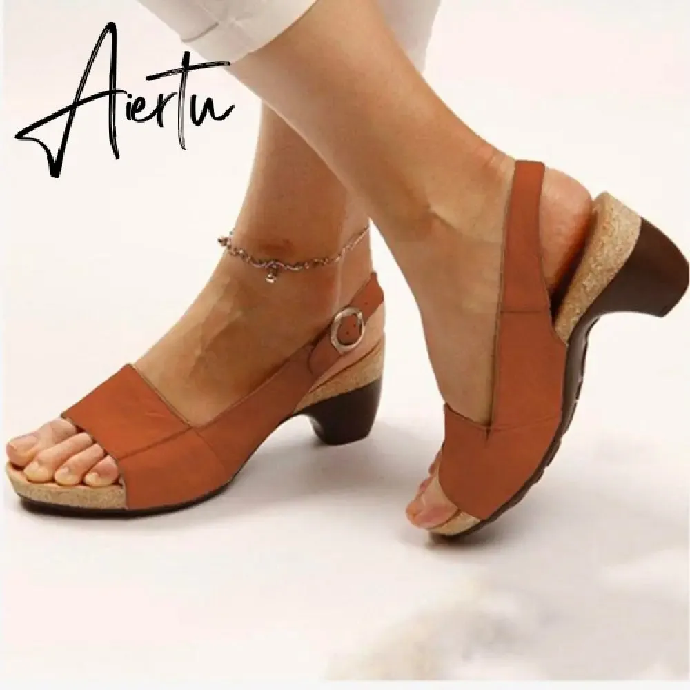 Women's Gladiator Sandals Buckle Strap Woman Chunky Heels Peep Toe Ladies Casual Shoes Female Summer Autumn Fashion Sandals