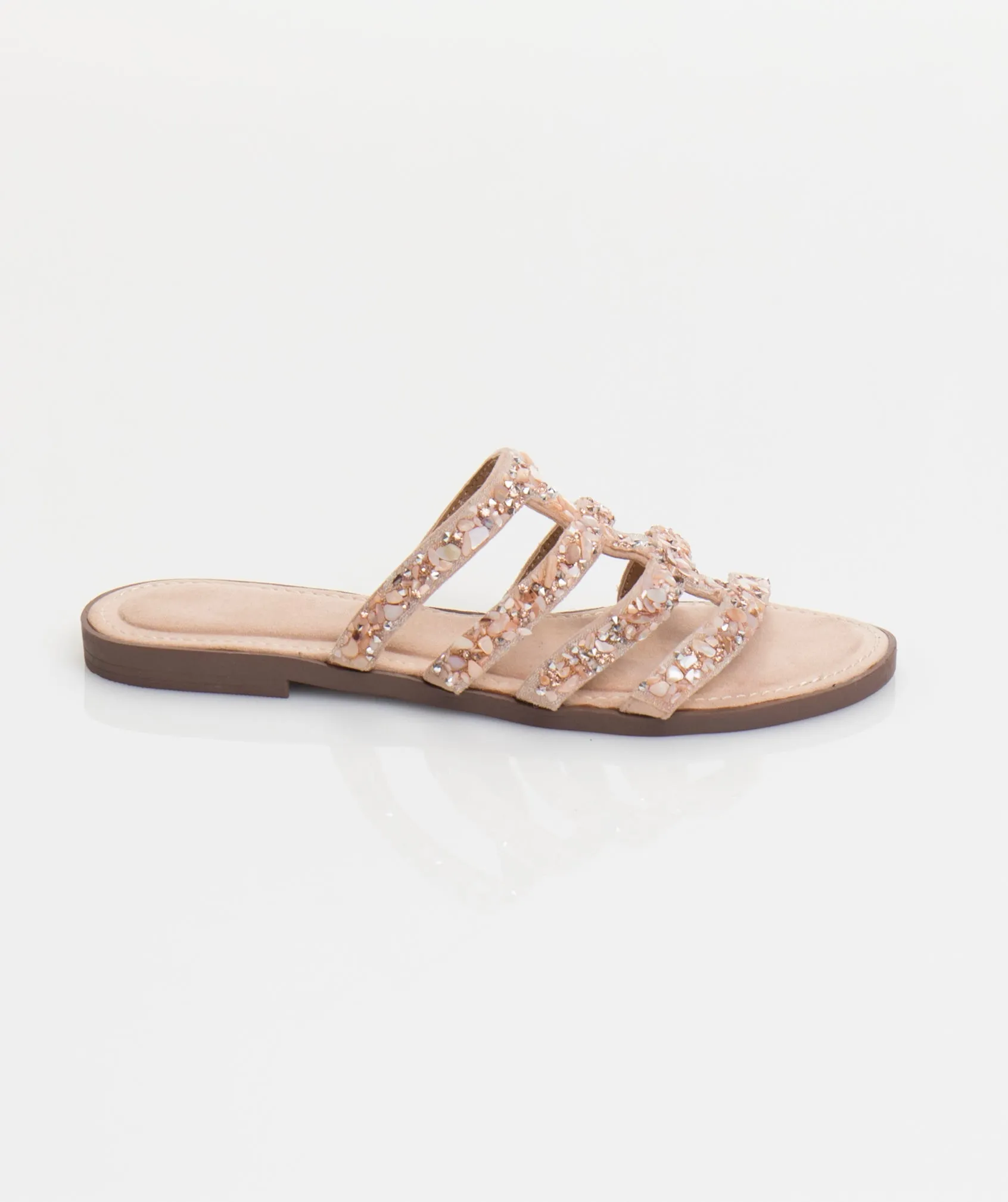Women`s Shell Embellished Sandals - Natural