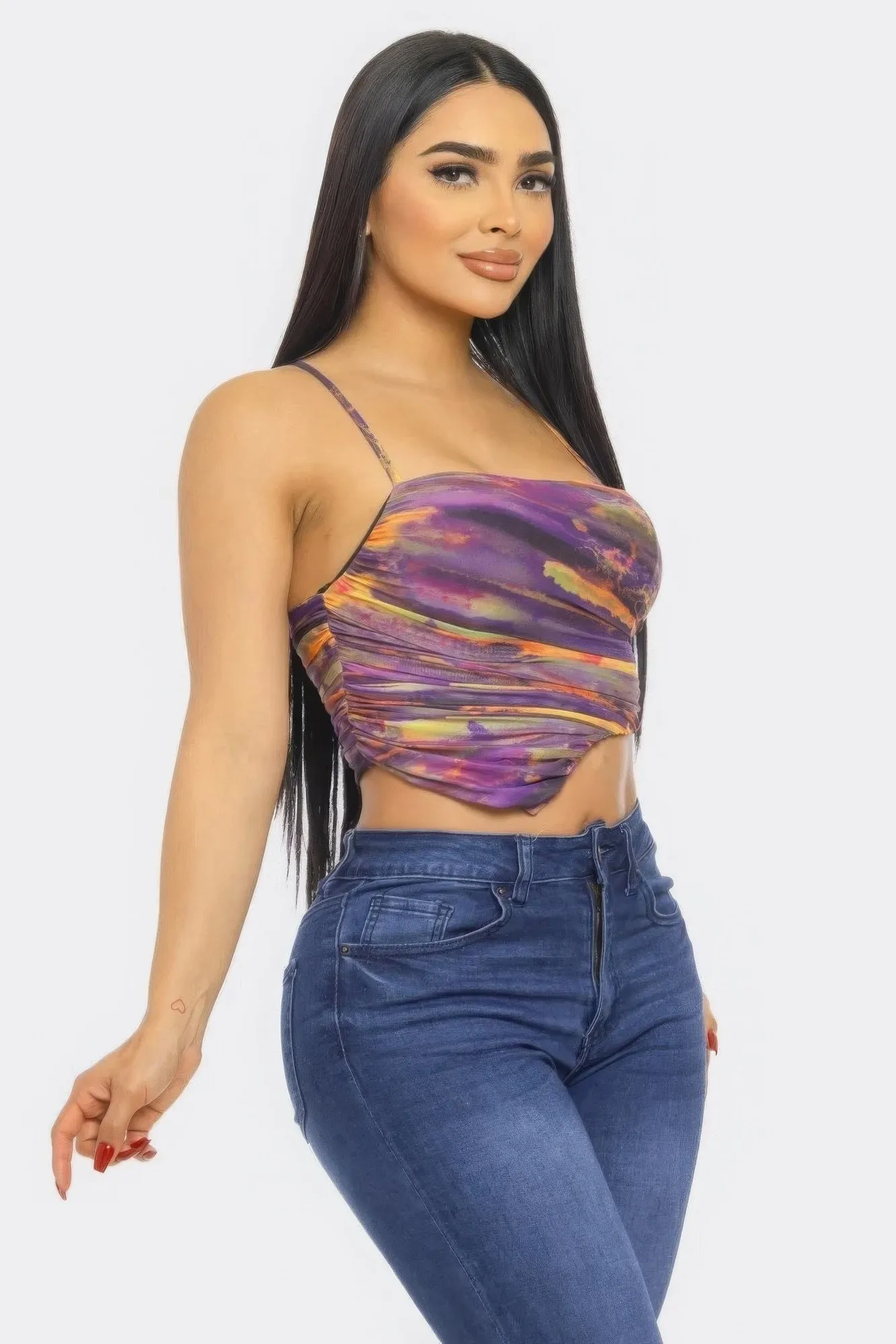 Women's Vibrant Multi-Color Mesh Print Fashion Top
