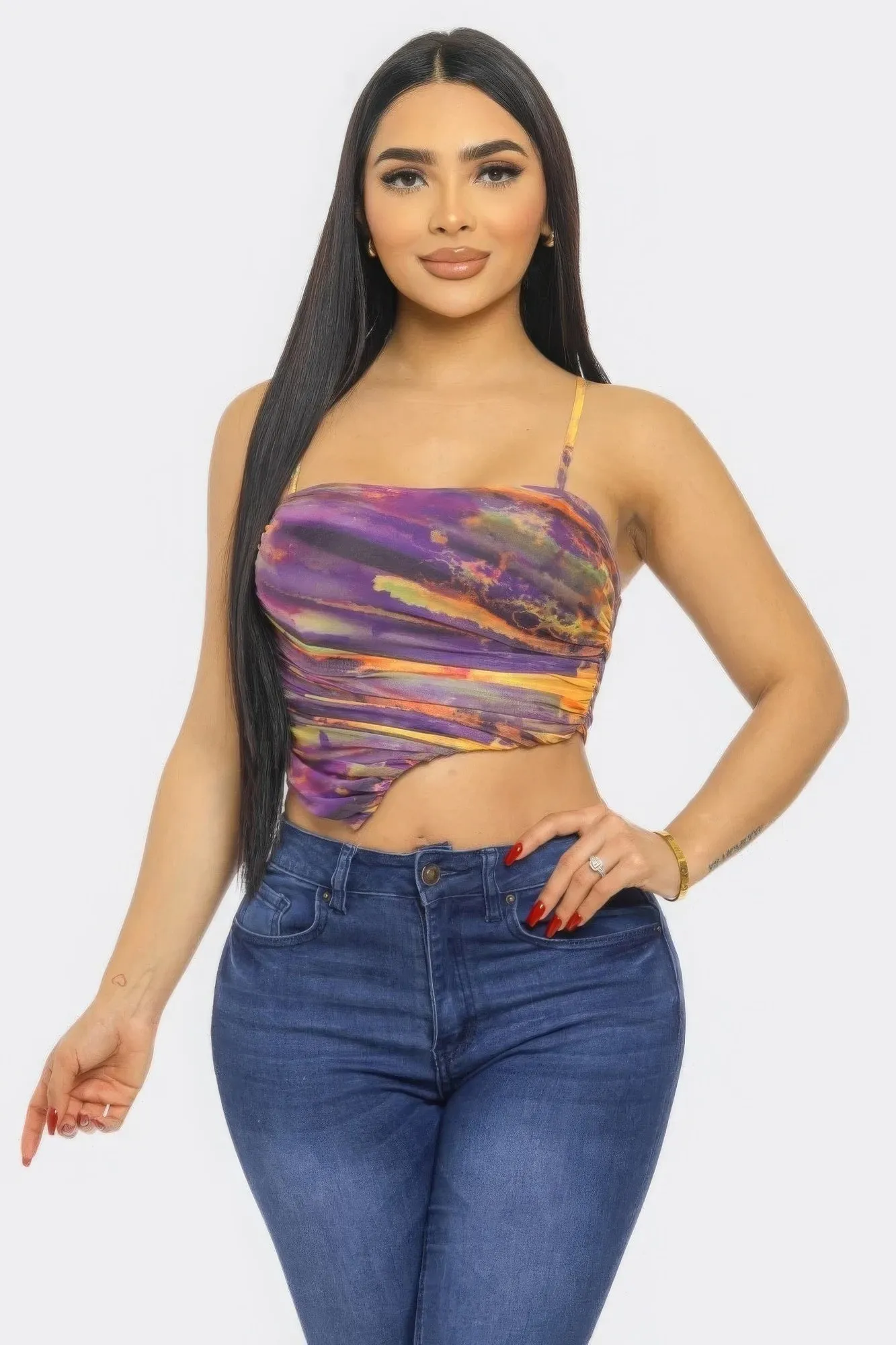Women's Vibrant Multi-Color Mesh Print Fashion Top