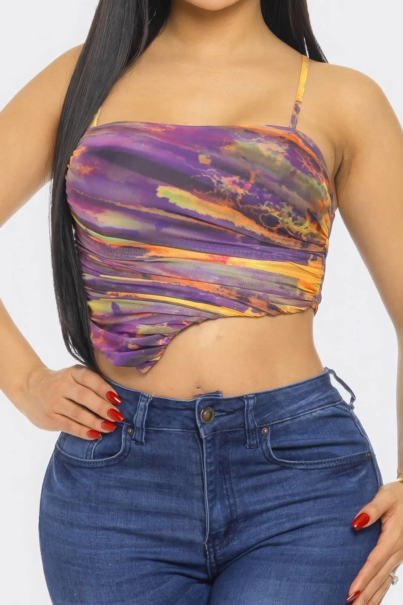 Women's Vibrant Multi-Color Mesh Print Fashion Top