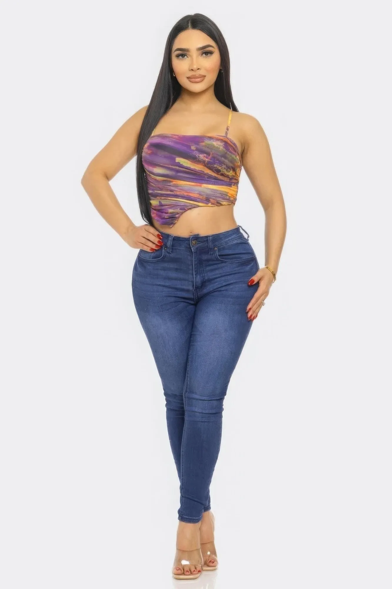 Women's Vibrant Multi-Color Mesh Print Fashion Top