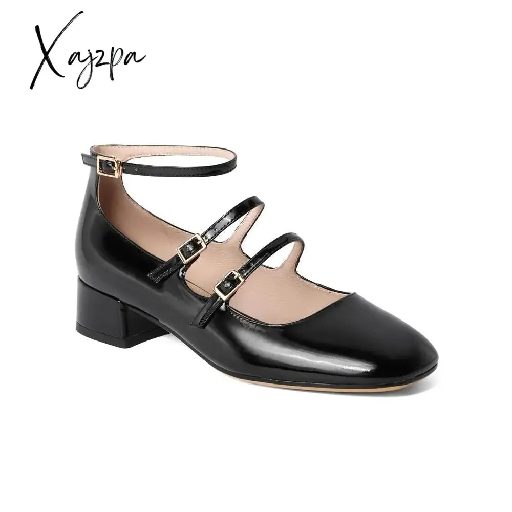 Xajzpa - Women Elegant Solid Color Leather Ornament Mary Janes