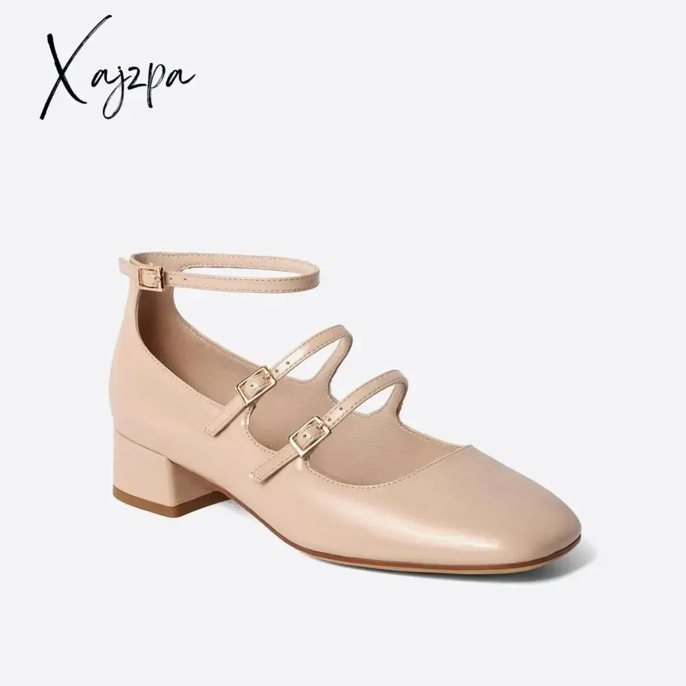 Xajzpa - Women Elegant Solid Color Leather Ornament Mary Janes