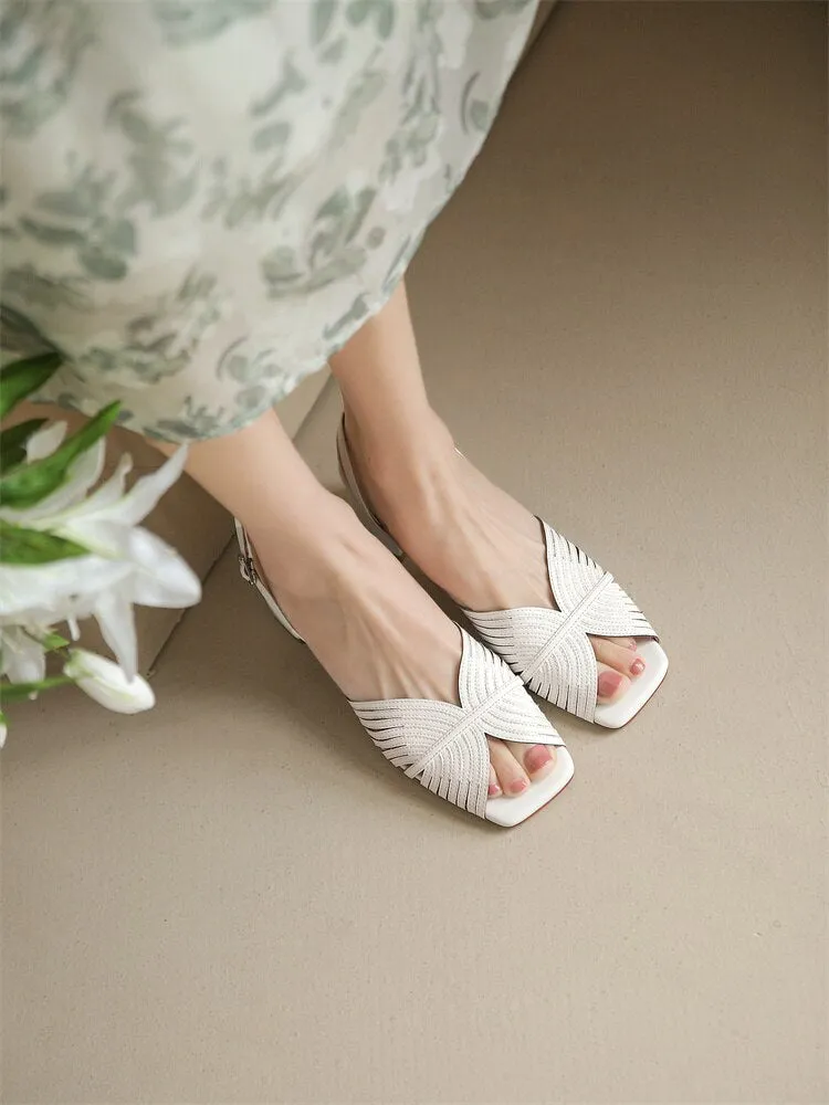 xiangtuibao NEW Summer Women Shoes Square Toe Thin Heel Women Sandals Cow Leather High Heels Solid Party Shoes Lattice Cloth Shoes for Women