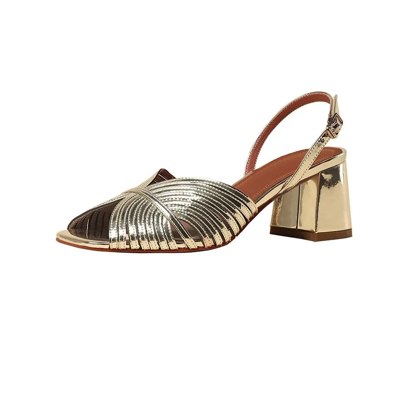 xiangtuibao NEW Summer Women Shoes Square Toe Thin Heel Women Sandals Cow Leather High Heels Solid Party Shoes Lattice Cloth Shoes for Women