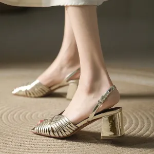 xiangtuibao NEW Summer Women Shoes Square Toe Thin Heel Women Sandals Cow Leather High Heels Solid Party Shoes Lattice Cloth Shoes for Women