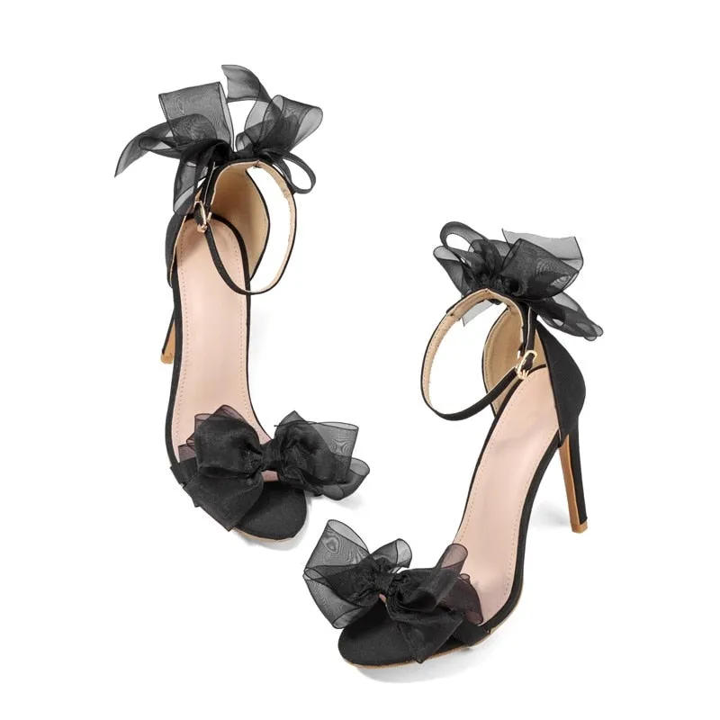xiangtuibao  New Wedding Shoes Satin Vamp round Toe Stilettos Bow High Heel Sandals