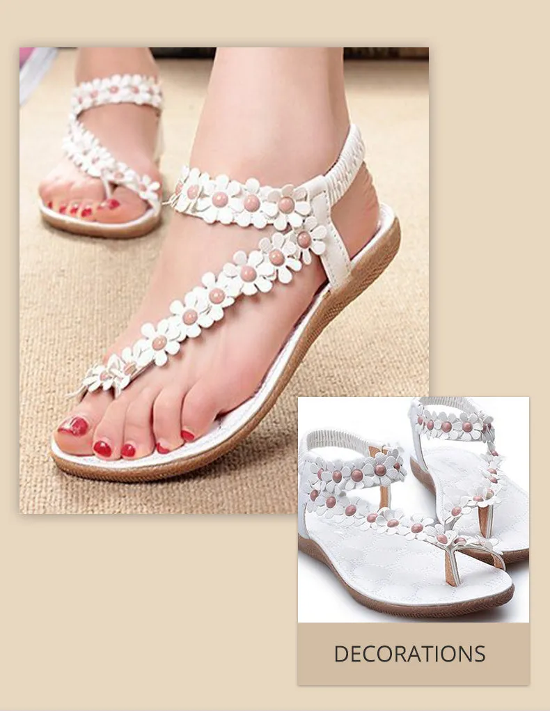 xiangtuibao Summer Women's Sandals Beach Shoes Slip On For Ladies Bohemia Flower Solid Fashion Outdoor Flat Sandals