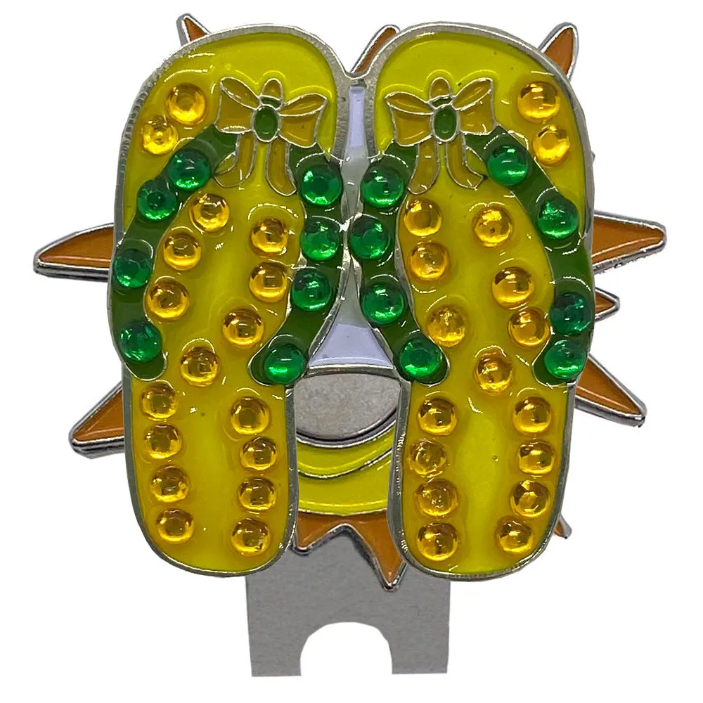 Yellow Flip Flops Golf Ball Marker Sun Hat Clip